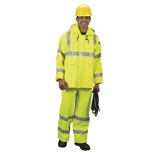 Lakeland FR/ARC Rated  32 in. L Rain Jacket w/ Hood, ANSI Class 3, Hi-Vis Yellow