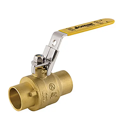 Jomar Valve JF-100S-LH Series Solder Connection Brass Ball Valve w/ Latch Lock Handle, Full Port