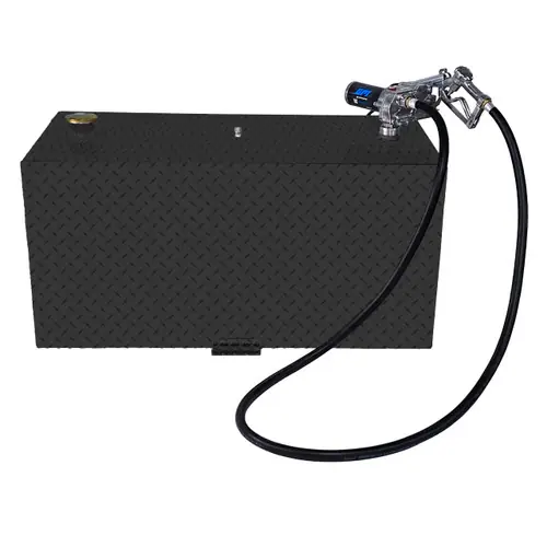 110 Gallon Aluminum Rectangle Fuel Transfer Tank w/ GPI 15 GPM Pump (12V DC) - Black Powder Coated