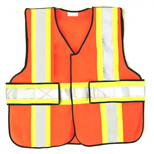 343 Fire V12-E Economy High Contrast FR 5-Point Break-Away Vests, Orange w/Yellow & Silver Striping