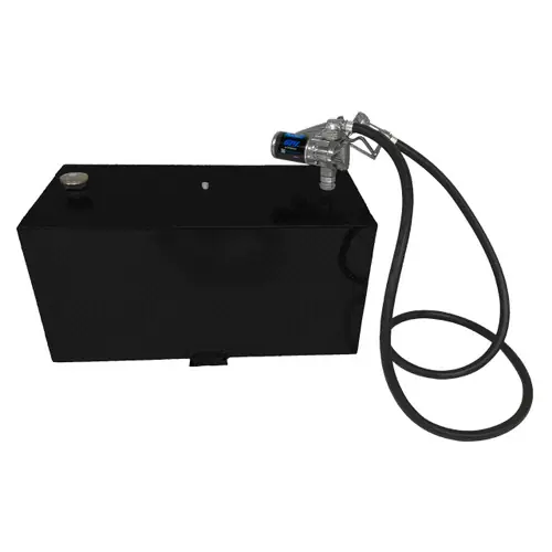 110 Gallon Aluminum Rectangle Fuel Transfer Tank w/ GPI 20 GPM Pump (12V DC) - Black Powder Coated
