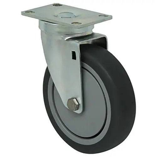 Durable Superior 5 in. x 1 1/4 in. Light-Medium Duty Swivel Caster, Gray Thermo-Pro® Rubber w/Dust Cover, Plate Mount