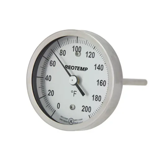 Reotemp AA Series Sanitary Bimetal Thermometer w/3 in. Aluminum Dial, 2 in. Back-Connect Tri-Clamp Connection