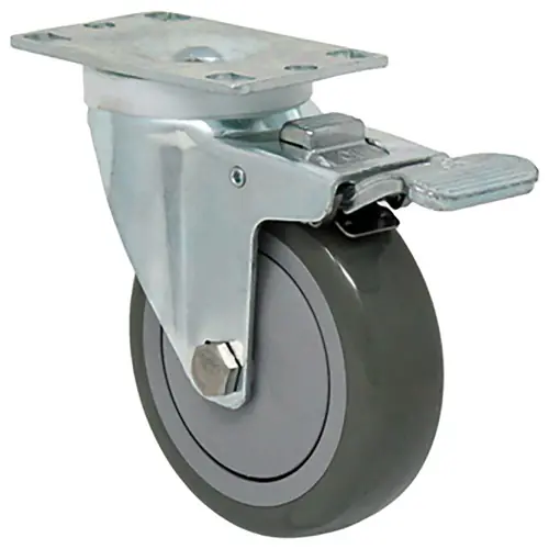 Durable Superior 4 in.  x 1 1/4 in. Light-Medium Duty Swivel Caster w/Total Lock Brake, Black Poly-Pro™ Rubber , Plate Mount