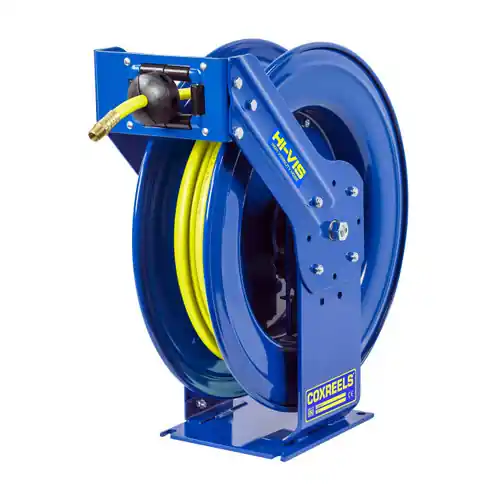 Coxreels T Series "Truck Mount" Spring Rewind Air Hose Reel w/ High Visibility Safety Hose - Reel & Hose - 1/2 in. x 100 ft.