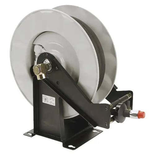 Liquidynamics HD Open Metal 1/2 in. x 75 Ft. Spring Rewind Oil Hose Reel w/Double Arm & Base