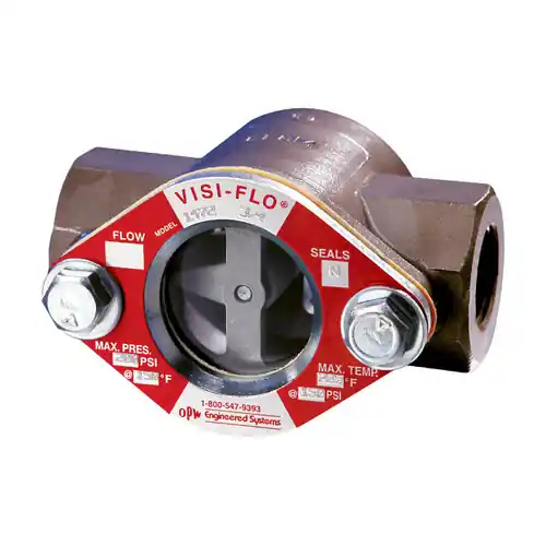 OPW VISI-FLO 1400 1 in. FNPT Carbon Steel Sight Flow Indicator w/ Fluorocarbon Seal - Bi-Directional Plain