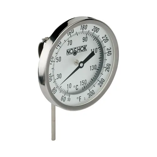 NOSHOK 300 Series 5 in. Dial Bimetal Thermometer w/ 1/2 in. NPT Adj. Angle Connection, 6 in. L Stem, 0° to 300° F