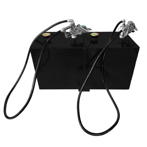 110 Gallon Aluminum Rectangle Split Fuel Transfer Tank w/ GPI 8 GPM Pumps (12V DC) - Black Powder Coated