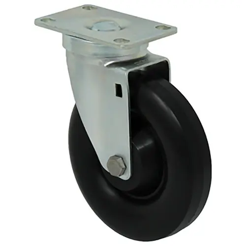 Durable Superior 5 in. x 1 1/4 in. Light-Medium Duty Swivel Caster, Black Polyolefin w/Dust Cover, Plate Mount
