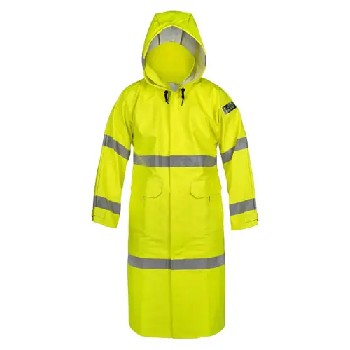 Lakeland ALCPU10LY FR/ARC Rated 48 in. L Rain Coat w/Hood, ANSI Class 3, Hi-Vis Yellow