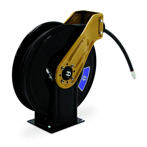Graco XDX 20, Grease 1/2 in. (13 mm) Inlet, 3/8 in. x 50 ft. (10 mm x 15 m) Hose, NPT, Truck/Bench Mount, Yellow- Reel w/Hose