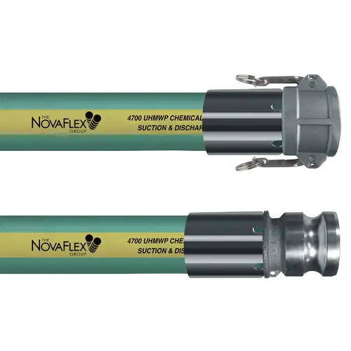 Novaflex 4700 1 in. 250 PSI UHMW Chemical Suction & Discharge Hose w/ Stainless Steel Female Couper x Male Adapter Ends