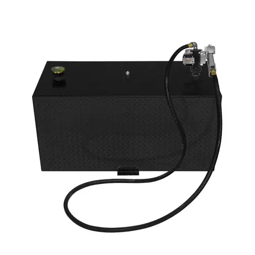 110 Gallon Aluminum Rectangle Fuel Transfer Tank w/ Fuelworks 15 GPM Pump (12V DC) - Black Powder Coated
