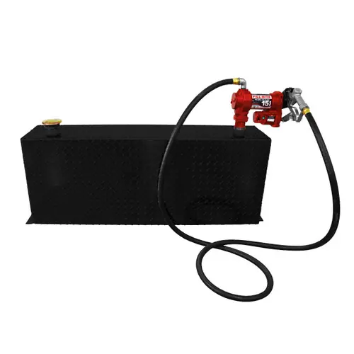 38 Gallon Aluminum Rectangle Fuel Transfer Tank w/ Fill-Rite 15 GPM Pump (12V DC) - Black Powder Coated