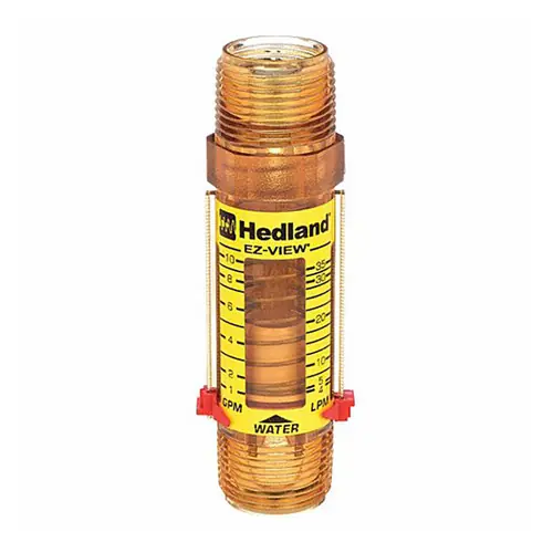 Badger Meter Hedland Variable Area EZ-View Water Flow Meter, Radel Body, 1 in. Male NPTF Polysulfone Fitting
