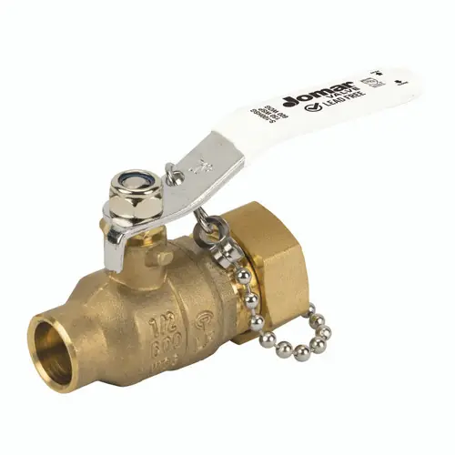 Jomar Valve S-100HFG Series Solder Connection x Hose Lead-Free Brass Ball Valve w/Cap & Chain, Full Port, Lifetime Warranty