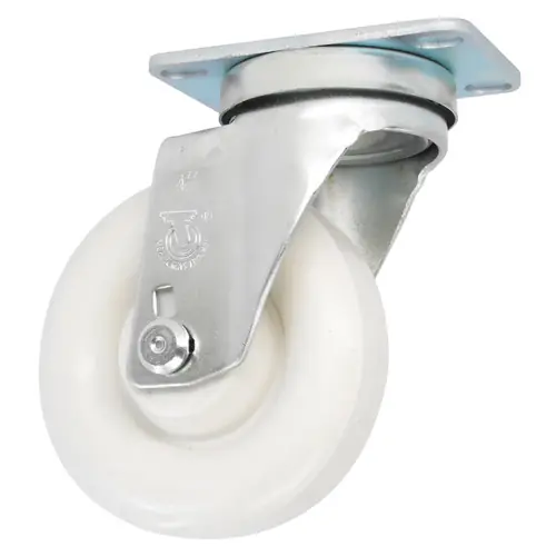 Durable Superior 4 in. x 1 1/4 in. Light-Medium Duty Swivel Caster, White Plastic w/Dust Cover, Plate Mount