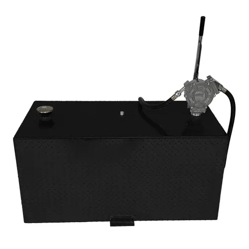 110 Gallon Aluminum Rectangle Fuel Transfer Tank w/ GPI 50 Gallons Per 100 Strokes Pump - Black Powder Coated