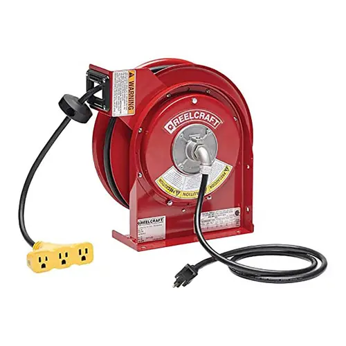 Reelcraft L 4000 Series Premium Duty Triple Outlet Power Cord Reel, 12 AWG, 45 Ft.