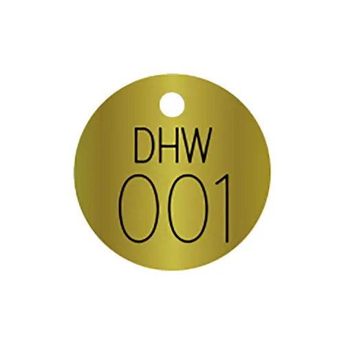 Marking Services BVT DCW- Domestic Cold Water Round Brass Valve Tags, w/Top Hole Mount, Priced Each