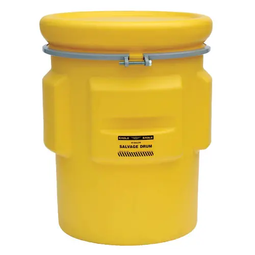Justrite Eagle 1665 65 Gal. Salvage Drum, Metal Band w/Bolt, Yellow