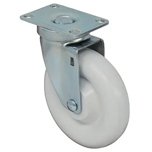 Durable Superior 5 in. x 1 1/4 in. Light-Medium Duty Swivel Caster, White Polyolefin w/Dust Cover, Plate Mount