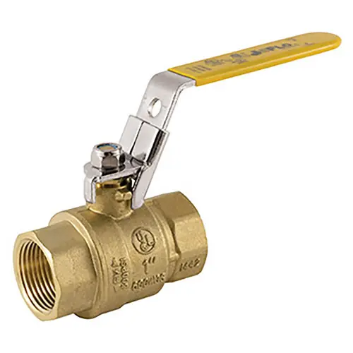 Jomar Valve JF-100T-LH Series 2 Piece Brass Ball Valve w/Latch Lock Handle, Full Port, Threaded Connection