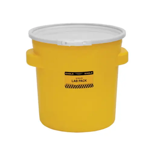 Justrite Eagle 1652 20 Gal. Lab Pack Open Head Drum, Plastic Lever-Lock, Yellow