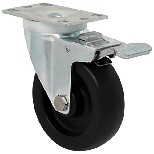 Durable Superior 4 in. x 1 1/4 in. Light-Medium Duty Swivel Caster w/ Total Lock Brake, Polyolefin , Plate Mount