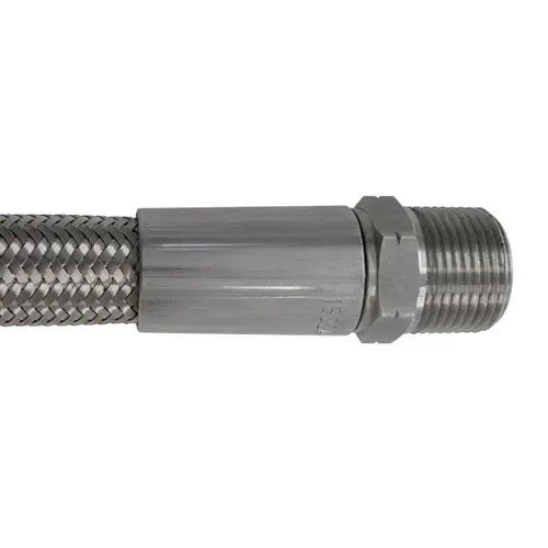 Kuriyama TR14C-R14 3/8 in. Convoluted PTFE Stainless Steel Braid High Temperature Hose Assemblies w/ Stainless Steel Male NPT Ends