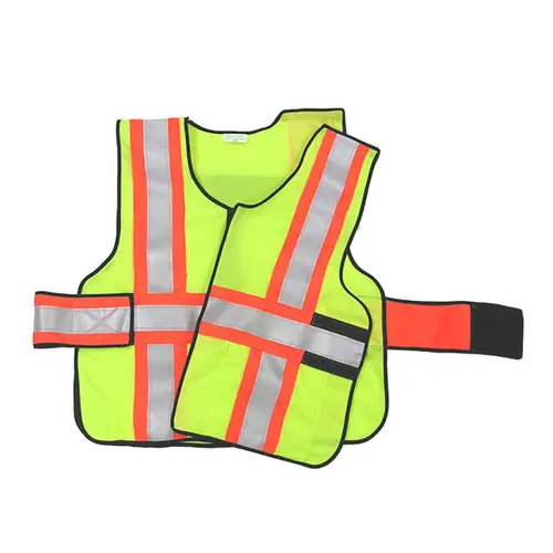 343 Fire V12-E Economy High Contrast FR 5-Point Break-Away Vests, Safety Yellow w/Orange & Silver Striping