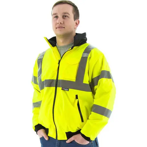 High Visibility Yellow Waterproof Jacket with Fleece Liner - ANSI 3