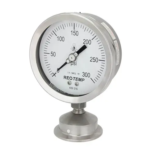 Reotemp SG Series 2 1/2 in. Dial Stainless Sanitary Pressure Gauges w/2 in. Tri-Clamp Bottom Mount
