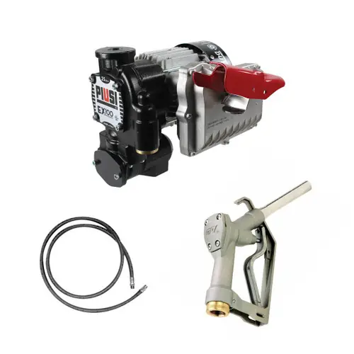 PIUSI EX100 Series Heavy Duty 120V AC Powered Transfer Pump w/ Manual Nozzle - 25 GPM
