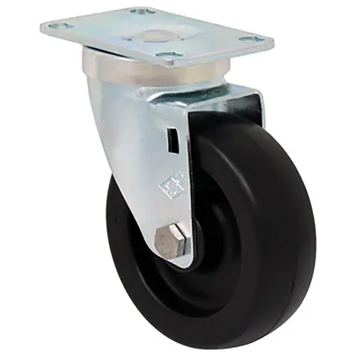 Durable Superior 4 in. x 1 1/4 in. Light-Medium Duty Swivel Caster, Black Polyolefin w/Dust Cover, Plate Mount