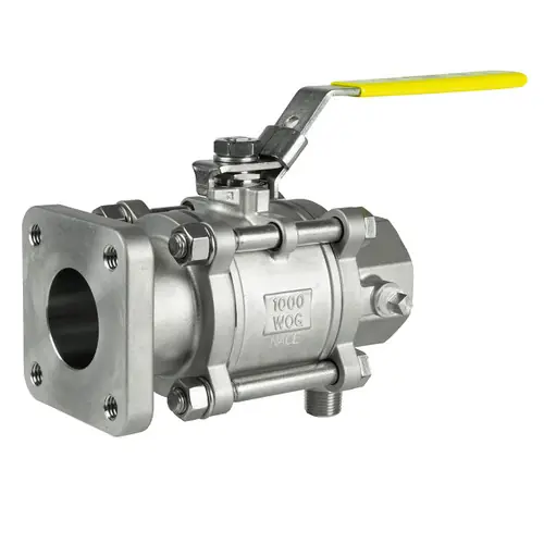 Jomar Valve T-SS-1000N-4B Series 2 in. NPT 3-Piece 4 Bolt Stainless Ball Valve, Swing Out Body, Full Port, Square Flange x Threaded Connection w/Drain Tap, 1000 PSI