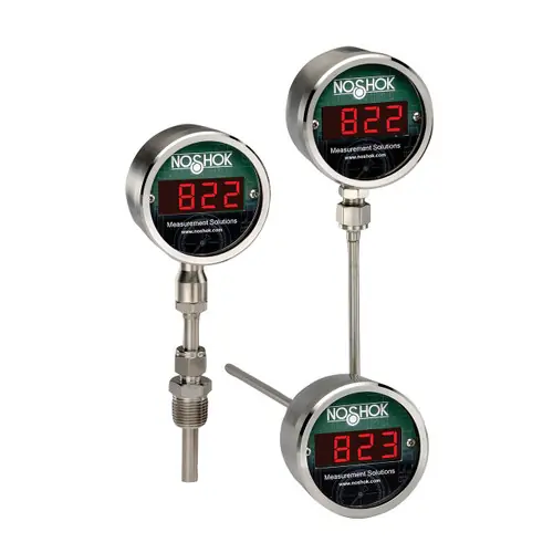NOSHOK 820 Series Digital Temperature Indicator w/4-20mA Output, Bottom Connection, Upscale Burnout, 4 1/2 in. L Stem