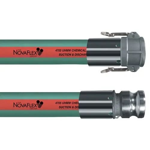 Novaflex 4705 2 in. 200 PSI UHMW Crush Resistant Chemical Suction & Discharge Hose w/ Stainless Steel Female Coupler x Male Adapter Ends
