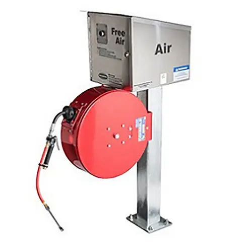 Universal Valve Post Mount Free Air Tower w/ Galvanized HD Post & Hose Reel