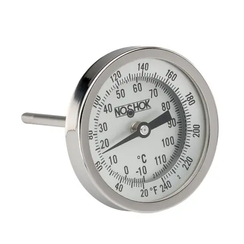 NOSHOK 300 Series 3 in. Dial Bimetal Thermometers w/ External Reset, 1/2 in. NPT Back Mount, 6 in. L Stem