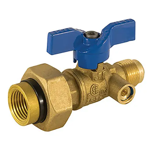 Jomar Valve T-203DU Series 1/2 in. FIP x 1/2 in. FL Dielectric Union End Ball Valve w/Side Tap, 600 PSI, Lifetime Warranty