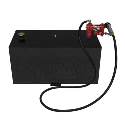 110 Gallon Aluminum Rectangle Fuel Transfer Tank w/ Fill-Rite 15 GPM Pump (12V DC) - Black Powder Coated