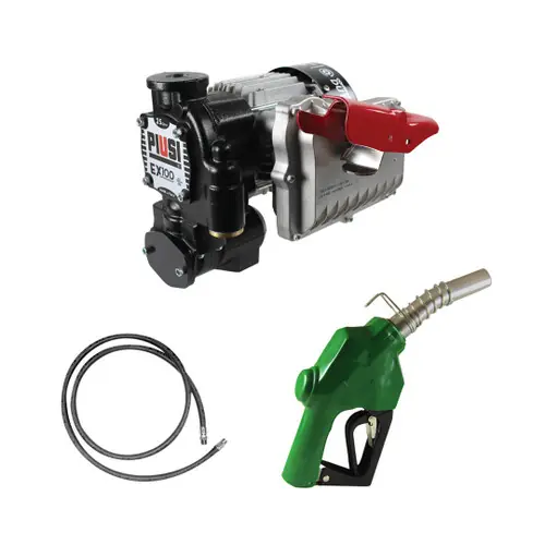 PIUSI EX100 Series Heavy Duty 120V AC Powered Transfer Pump w/ Auto Nozzle - 25 GPM