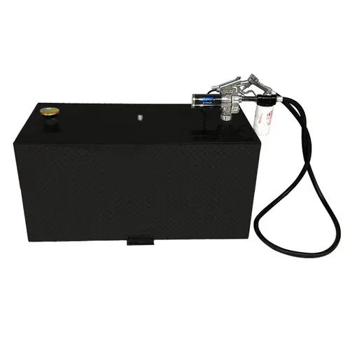 110 Gallon Aluminum Rectangle Fuel Transfer Tank w/ GPI 15 GPM Pump (12V DC) - Free Filter, Black Powder Coated