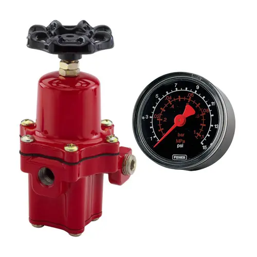 Emerson Fisher 67CH Series 1/4 in. FNPT Aluminum High-Pressure Regulator w/ Handwheel Adjustment & Pressure Gauge, 3 - 35 PSI, 750K BTU/HR