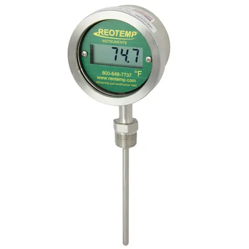 Reotemp DTX Series Direct Mount Sanitary Digital Thermometer, Bottom Mount, Battery Powered