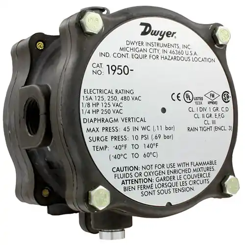 Dwyer Series 1950 Explosion-Proof Differential Pressure Switch, Inches Water Column