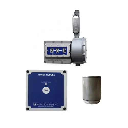 Morrison Bros. Model 1619 Mechanical Vertical Tank Top Gauge w/ Drop Tube Float & Level Alarm Relay - Up to 50 ft. - Feet & Inches