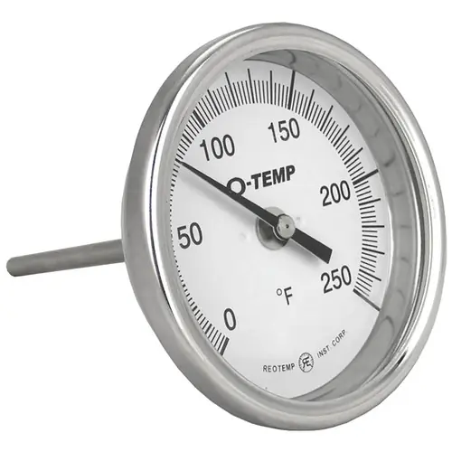 Reotemp O-Temp AO Series Bimetal Thermometers 1/4 in. Dia., Temp. Range 0° to 250°F